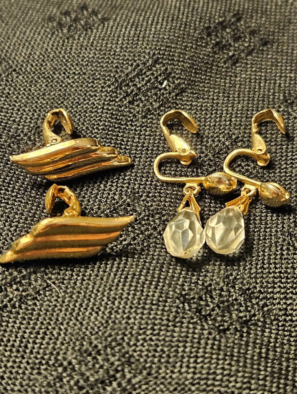 Gold-Tone Drop & Wing Clip-On Earring Set - Vintage Style